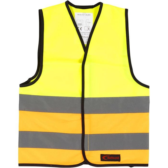 Refleksvest, XXS, L: 45 cm, B: 35 cm, str. 1-4 år, orange, gul, 1 stk.