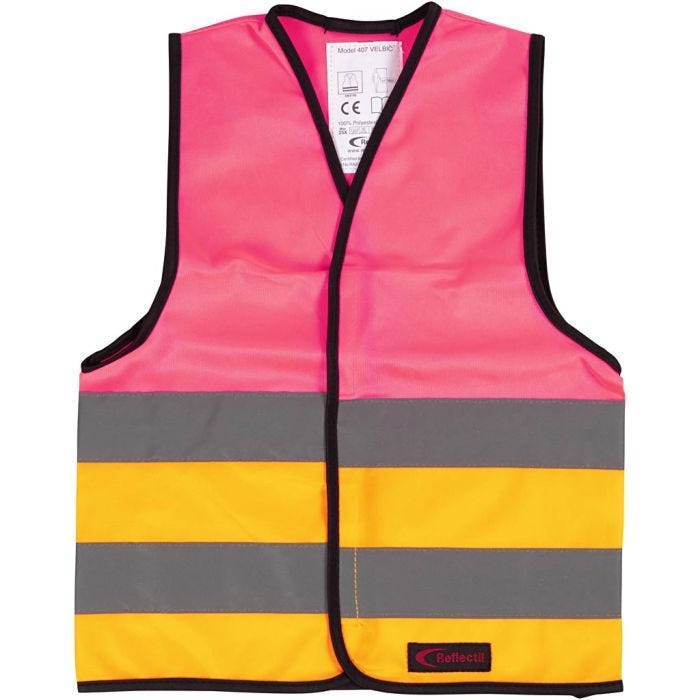 Refleksvest til børn, L: 45 cm, B: 35 cm, str. 1-4 år, orange, pink, 1 stk.