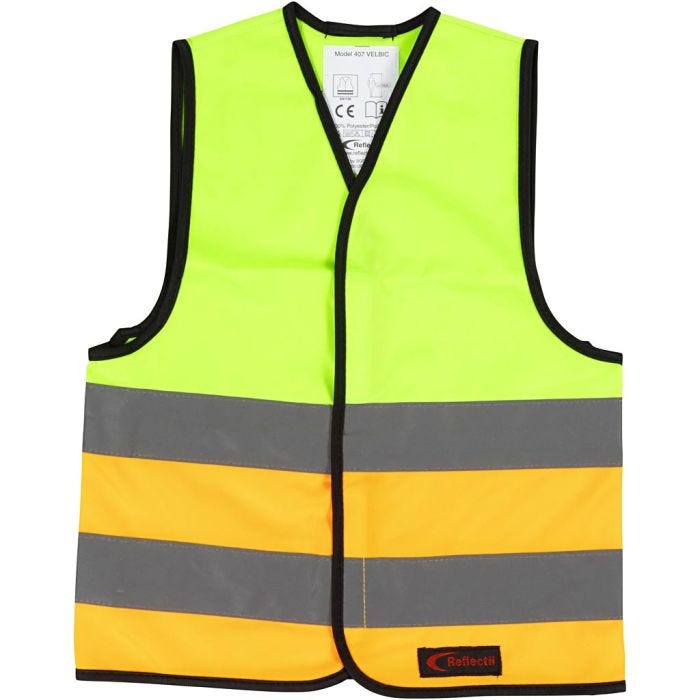 Refleksvest, XXS, L: 45 cm, B: 35 cm, str. 1-4 år, grøn, orange, 1 stk.