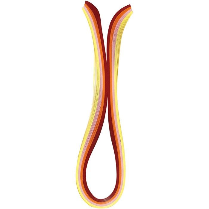 Quillingpapir, L: 78 cm, B: 5 mm, 120 g, orange, pink, rød, gul, 100 stk./ 1 pk.