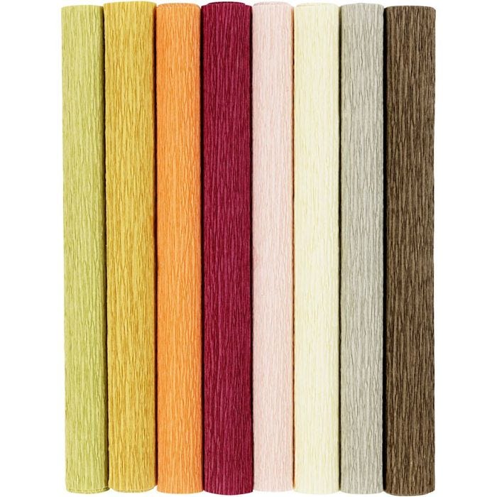Crepepapir, ark 25x60 cm, Stræk/crepe: 180%, 105 g, douche farver, 8ark/ 1 pk.