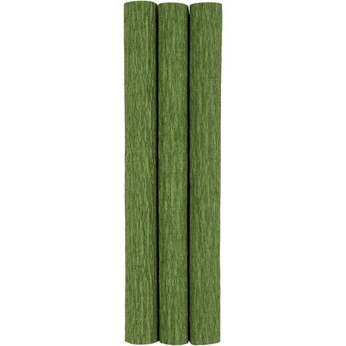 Crepepapir, ark 25x60 cm, Stræk/crepe: 180%, 105 g, løvgrøn, 3 ark/ 1 pk.