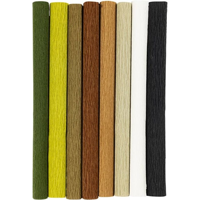 Crepepapir, ark 25x60 cm, Stræk/crepe: 180%, 105 g, natur, 8 ark/ 1 pk.