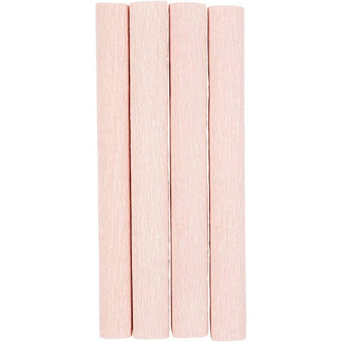 Crepepapir, ark 25x60 cm, Stræk/crepe: 180%, 105 g, soft rosa, 4 ark/ 1 pk.