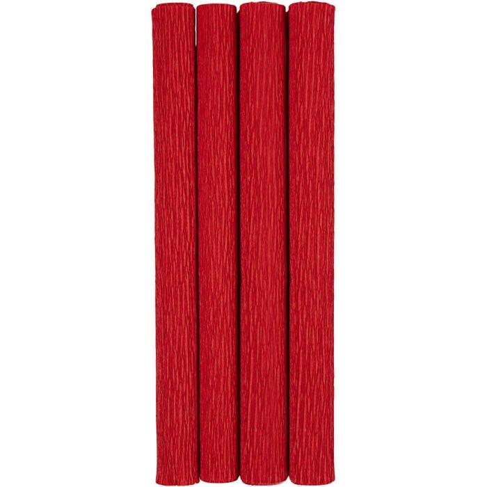 Crepepapir, ark 25x60 cm, Stræk/crepe: 180%, 105 g, rød, 4ark/ 1 pk.