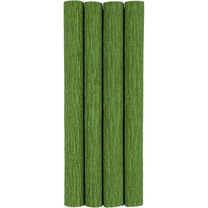 Crepepapir, ark 25x60 cm, Stræk/crepe: 180%, 105 g, løvgrøn, 4 ark/ 1 pk.