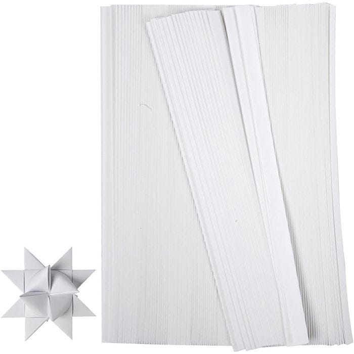 Stjernestrimler, L: 45 cm, diam. 4,5 cm, B: 10 mm, hvid, 500 strimler/ 1 pk.