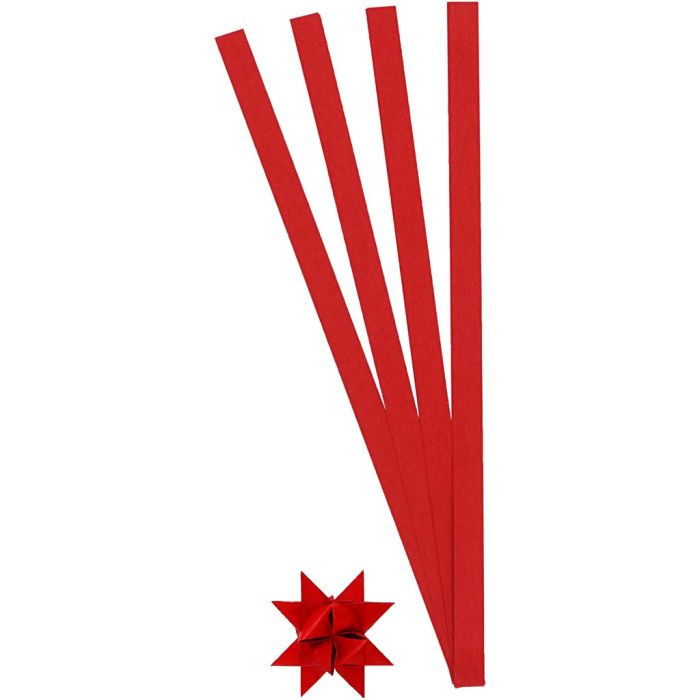 Stjernestrimler, L: 45 cm, diam. 4,5 cm, B: 10 mm, rød, 100 strimler/ 1 pk.