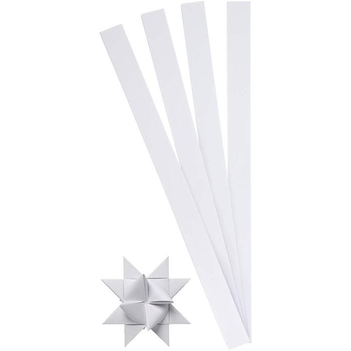 Stjernestrimler, L: 45 cm, diam. 6,5 cm, B: 15 mm, hvid, 100 strimler/ 1 pk.