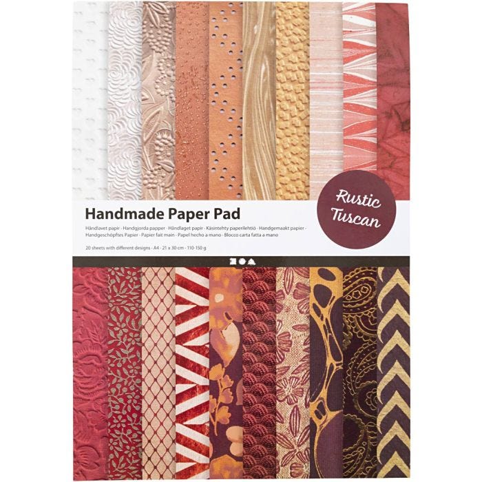 Håndlavet Papir, A4, ark 210x297 mm, 110-150 g, natur, rødbrun, 20 ark/ 1 pk.