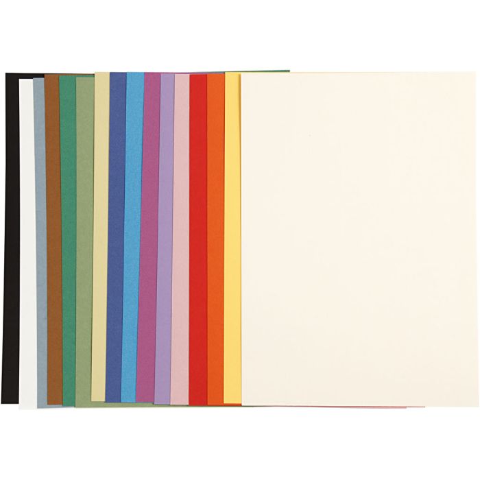 Fransk karton, A4, ark 210x297 mm, 160 g, ass. farver, 16 ass. ark/ 1 pk.