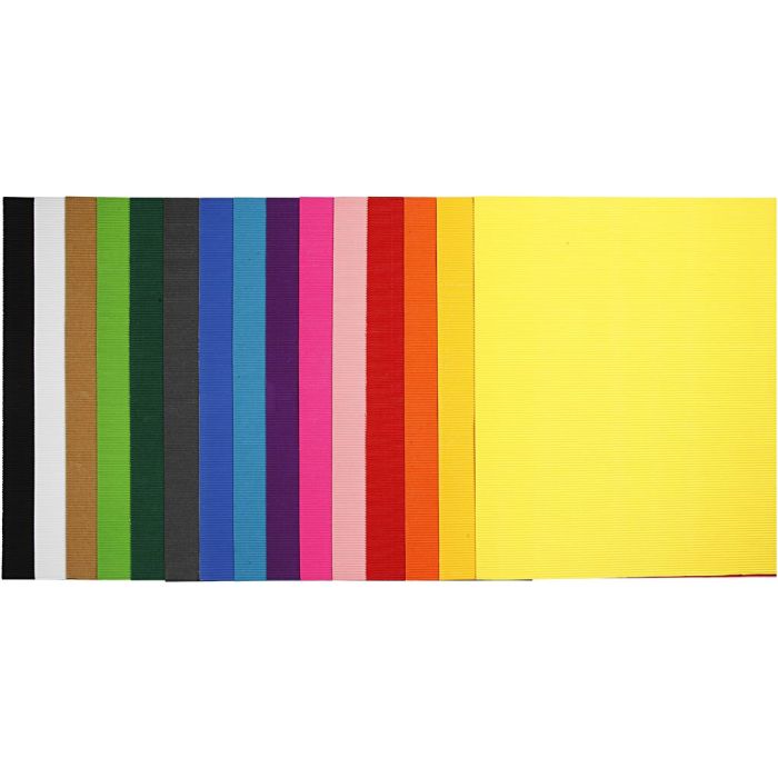 Bølgekarton, ark 50x70 cm, 80 g, ass. farver, 15 ark/ 1 pk.