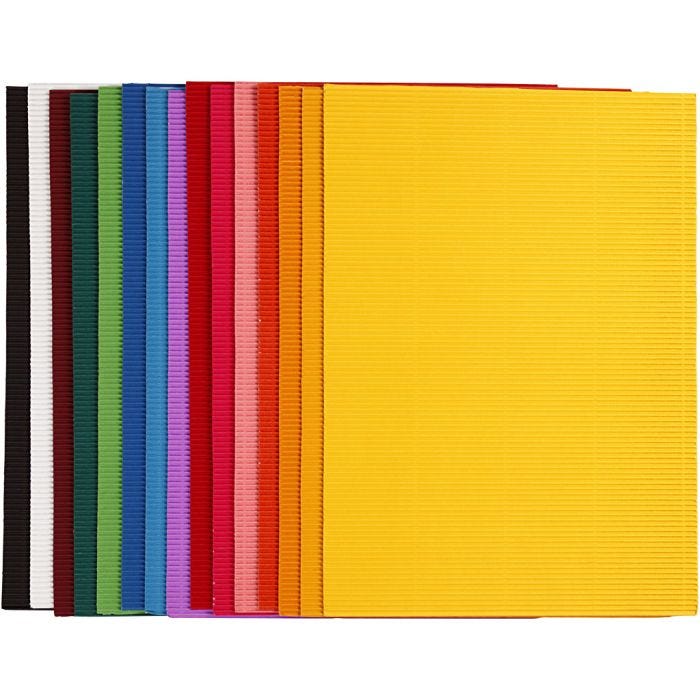Bølgekarton, ark 25x35 cm, 80 g, 15 ass. ark/ 1 pk.