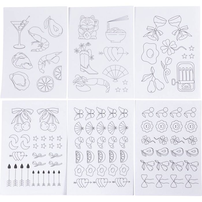 Vandopløselige Broderiark, Dekorative motiver, A5, ark 148,5x210 mm, 6 ark/ 1 pk.