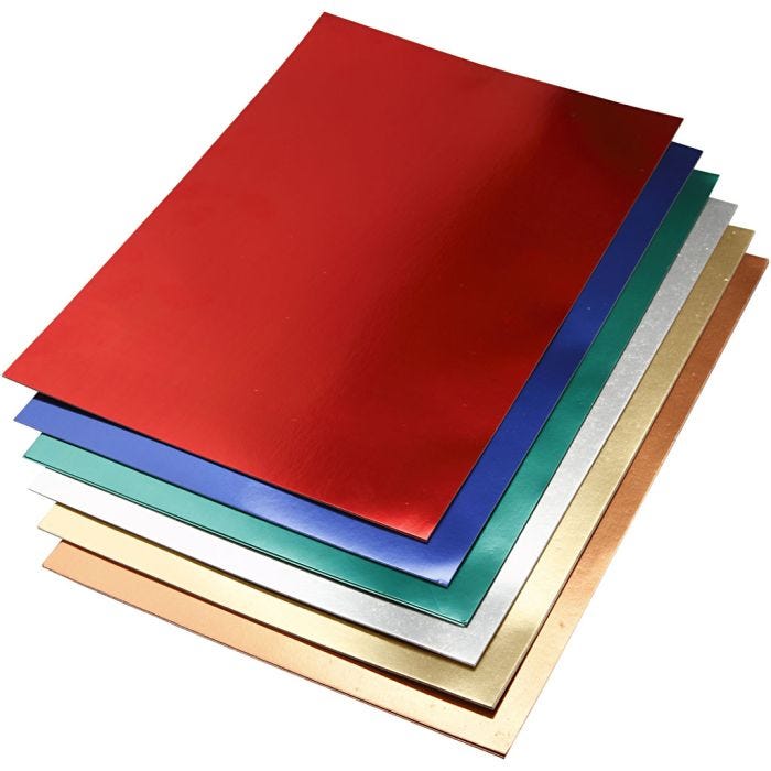 Metalkarton, A2, ark 420x594 mm, 280 g, ass. farver, 30ass. ark/ 1 pk.