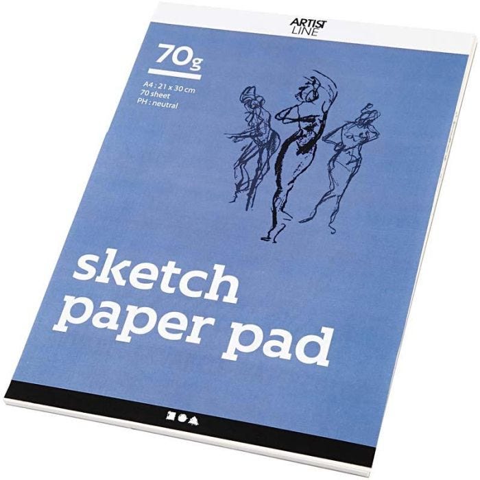 Skitseblok, A4, ark 210x297 mm, 70 g, hvid, 70 ark/ 1 pk.