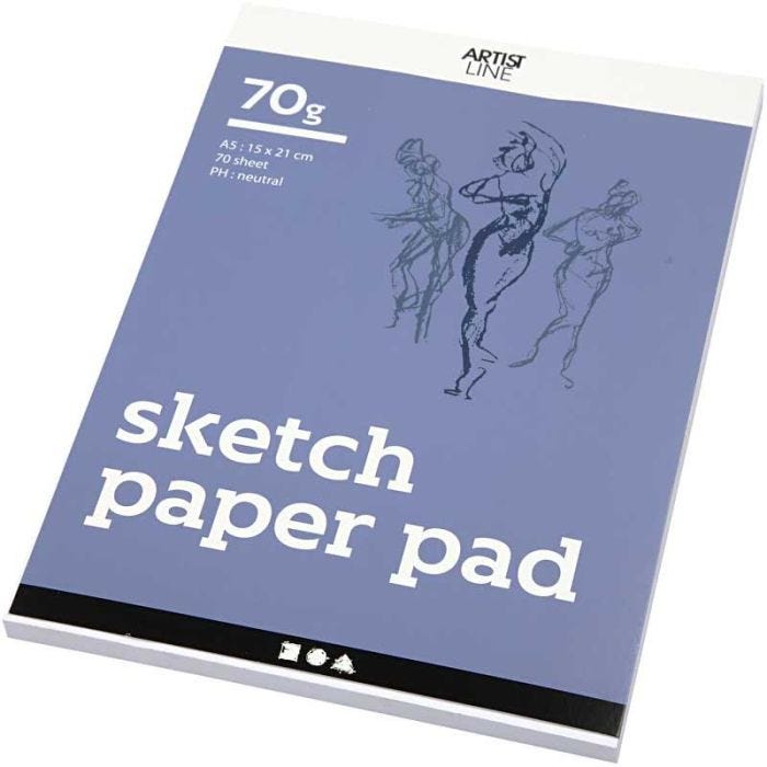 Skitseblok, A5, ark 148x210 mm, 70 g, hvid, 70 ark/ 1 pk.