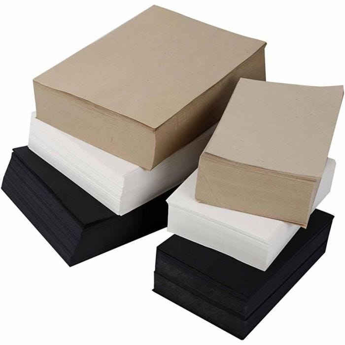 Karduspapir, A3,A4, 100+135 g, sort, grå, gråbrun, hvid, 6000ass. ark/ 1 pk.