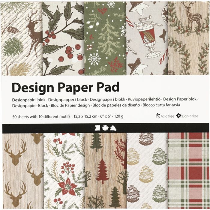Designpapir i blok, ark 15,2x15,2 cm, 120 g, brun, rød, 50 ark/ 1 pk.