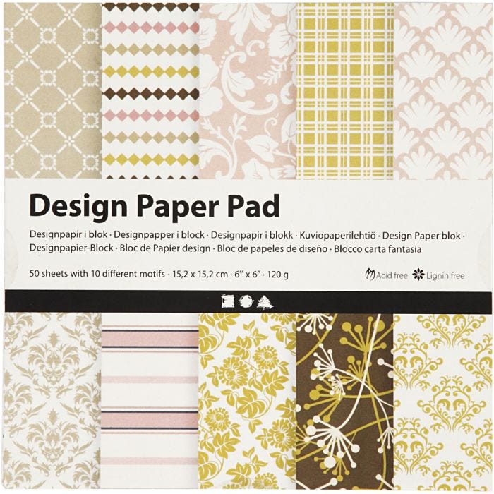 Designpapir i blok, ark 15,2x15,2 cm, 120 g, grøn, rosa, 50 ark/ 1 pk.