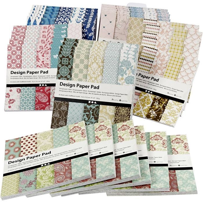 Designpapir i blok, ark 15,2x15,2 cm, 120 g, ass. farver, 6x10 stk./ 1 pk.