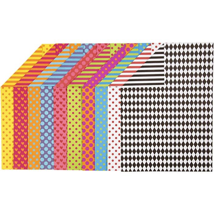 Mønstret Karton, A4, ark 210x297 mm, 250 g, ass. farver, 20 ass. ark/ 1 pk.