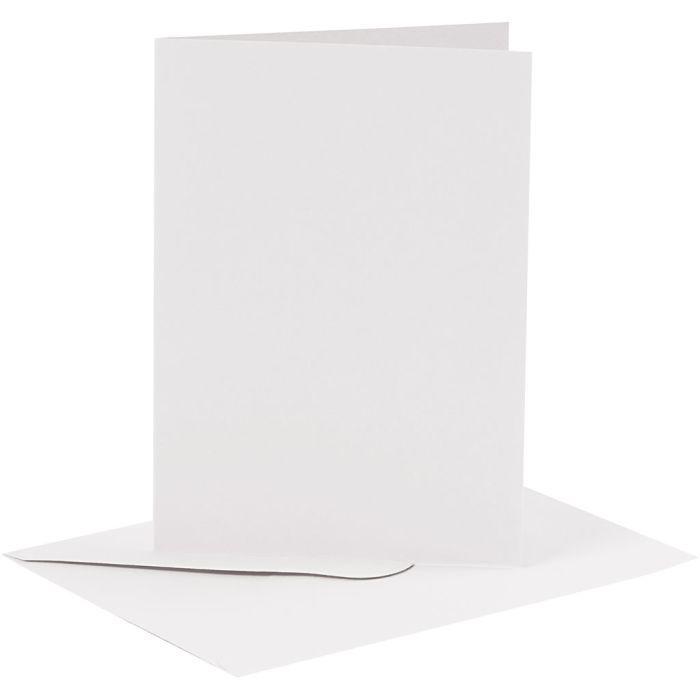 Kort og kuverter, kort str. 10,5x15 cm, kuvert str. 11,5x16,5 cm, 110+230 g, hvid, 6sæt/ 1 pk.