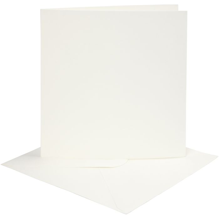 Kort og kuverter, kort str. 15,2x15,2 cm, kuvert str. 16x16 cm, 220 g, råhvid, 4 sæt/ 1 pk.