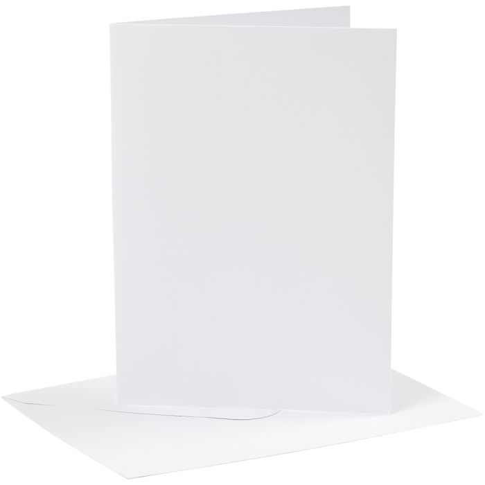Kort og kuverter, kort str. 12,7x17,8 cm, kuvert str. 13,3x18,5 cm, 230 g, hvid, 4 sæt/ 1 pk.
