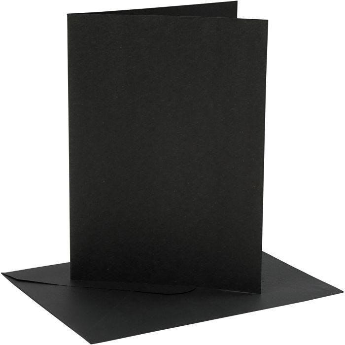 Kort og kuverter, kort str. 12,7x17,8 cm, kuvert str. 13,3x18,5 cm, 230 g, sort, 4 sæt/ 1 pk.