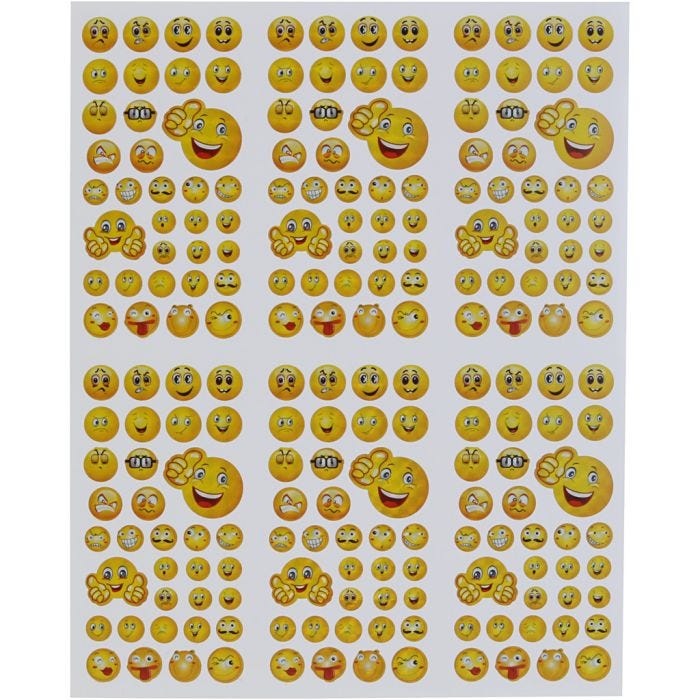 Stickers, Smileys, ark 20x25 cm, 5 ark/ 1 pk.