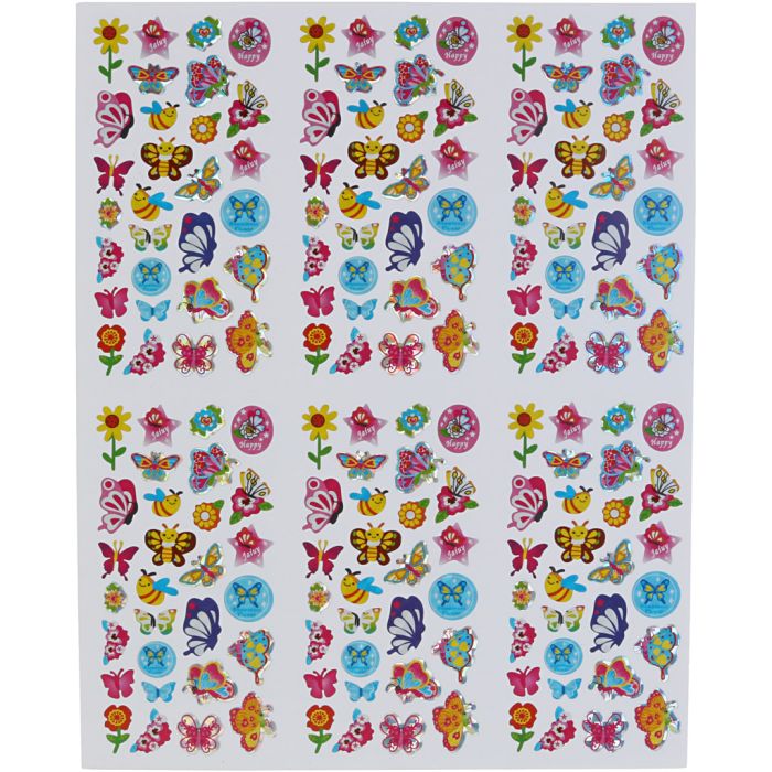 Stickers, sommerfugle, ark 20x25 cm, 5 ark/ 1 pk.