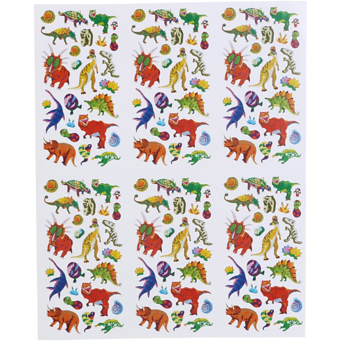 Stickers, dinoer, ark 20x25 cm, 5 ark/ 1 pk.