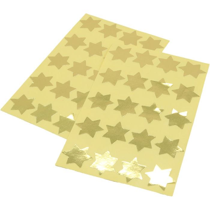 Stickers, stjerner, diam. 26 mm, guld, 200 stk./ 1 pk.