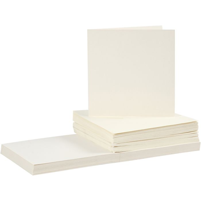 Kort og kuverter, kort str. 15x15 cm, kuvert str. 16x16 cm, 110+220 g, råhvid, 50 sæt/ 1 pk.