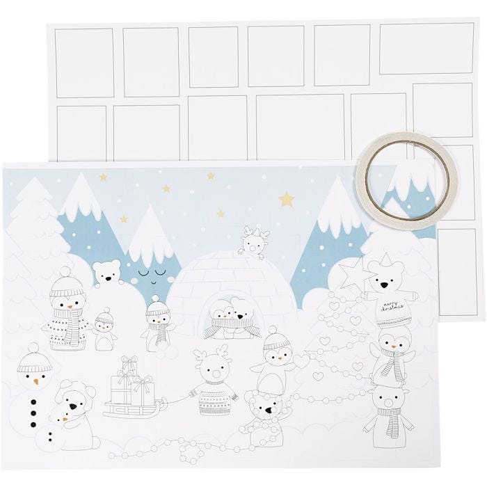 Julekalender, str. 30x42 cm, hvid, 3 stk./ 1 pk.