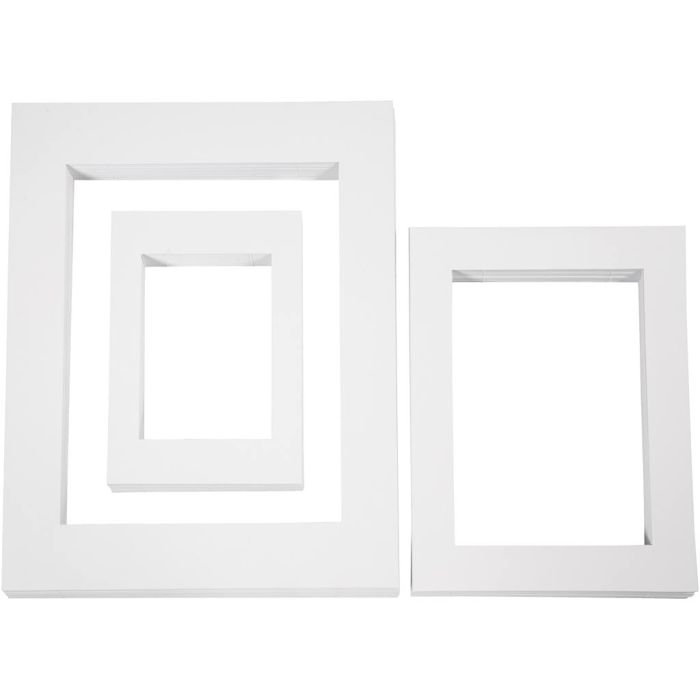 Passepartoutrammer , A3,A4,A5, str. 19,7x27,9+28,3x36,6+39,5x49,6 cm, 500 g, hvid, 3x100 stk./ 1 pk.