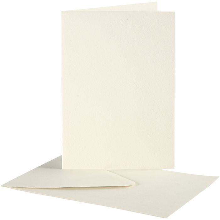 Brevkort, kort str. 10,5x15 cm, kuvert str. 11,5x16,5 cm, råhvid, 10sæt/ 1 pk.