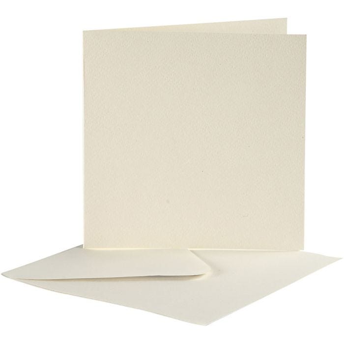 Brevkort, kort str. 12,5x12,5 cm, kuvert str. 13,5x13,5 cm, råhvid, 10 sæt/ 1 pk.