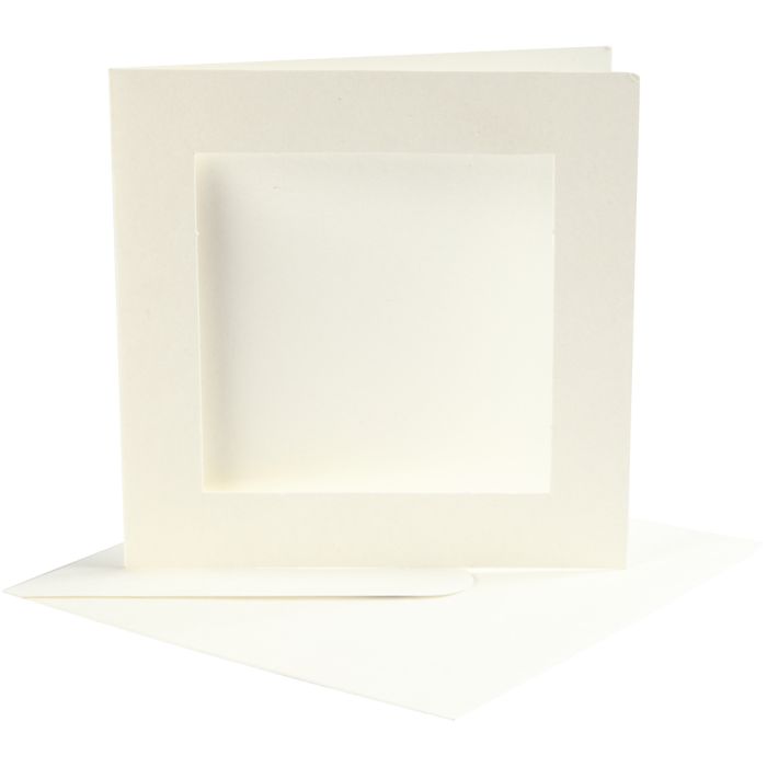 Passepartoutkort med kuvert, kort str. 12,5x12,5 cm, kuvert str. 13,5x13,5 cm, råhvid, 10 sæt/ 1 pk.