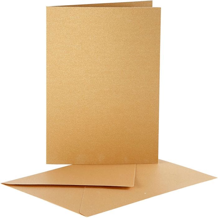 Perlemorskort og kuvert, kort str. 10,5x15 cm, kuvert str. 11,5x16,5 cm, guld, 10 sæt/ 1 pk.