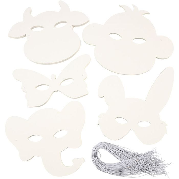 Dyremasker, H: 13-24 cm, B: 20-28 cm, 230 g, hvid, 100 stk./ 1 pk.