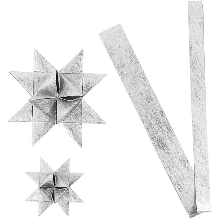 Stjernestrimler, L: 44+78 cm, diam. 6,5+11,5 cm, B: 15+25 mm, sølv, 32 strimler/ 1 pk.