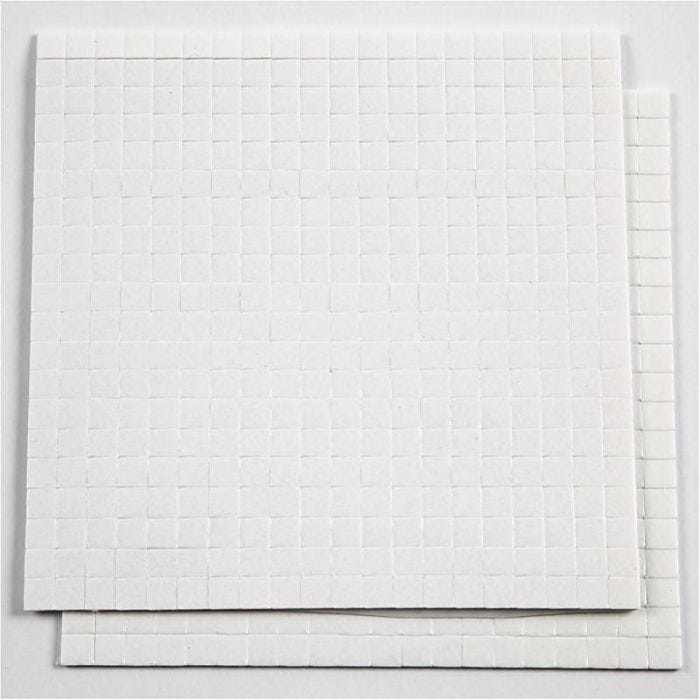 3D klæbepuder, str. 5x5 mm, tykkelse 1 mm, hvid, 2x400 stk., 2 ark/ 1 pk.
