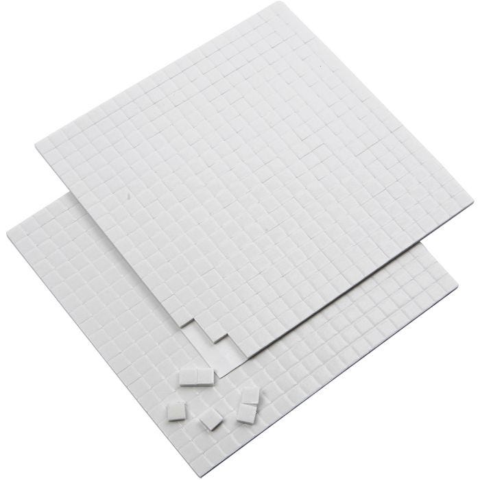 3D klæbepuder, str. 5x5 mm, tykkelse 2 mm, hvid, 2x400 stk., 2 ark/ 1 pk.