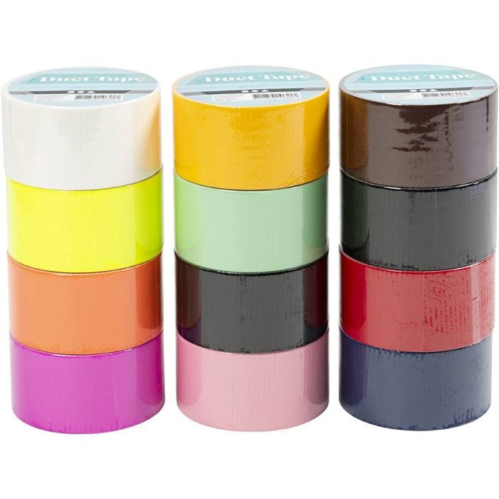 Gaffatape, Ensfarvet, B: 48 mm, ass. farver, 12x5 m/ 1 pk.
