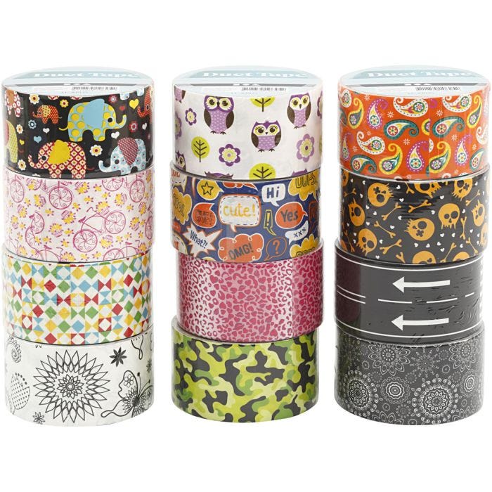 Gaffatape, Mønstret, B: 48 mm, ass. farver, 12x5 m/ 1 pk.
