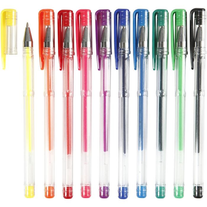 Gel kuglepen, 0,8 mm, ass. farver, 10ass./ 1 pk.