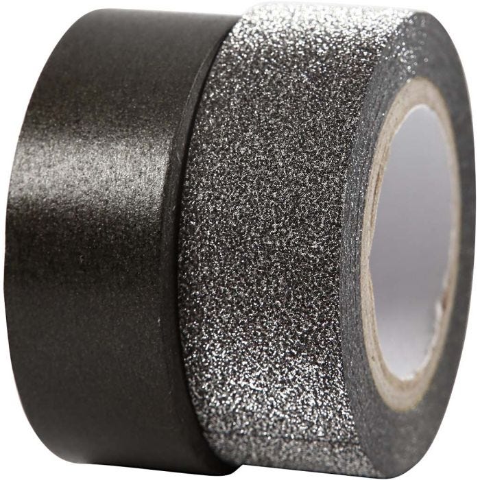 Designtape, B: 15 mm, sort, 2 rl./ 1 pk.