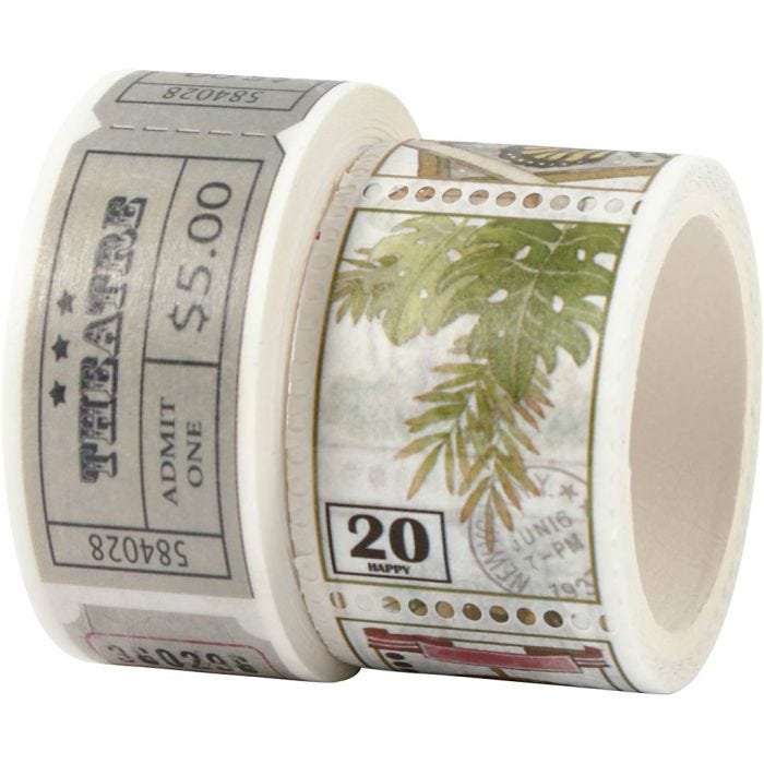 Masking Tape, Billet- og naturmotiver, L: 3+5 M, B: 20+25 mm, 2rl./ 1 pk.